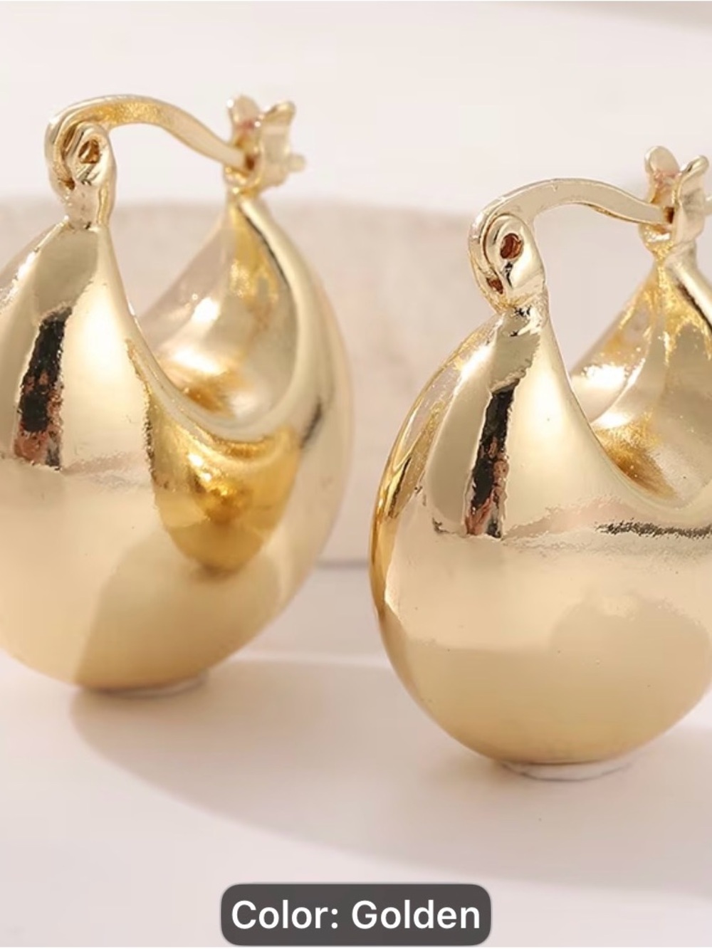 Vintage Cooper Golden Hoop Drop Earrings -Chunky Dome Shaped